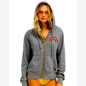 AVIATOR NATION RAINBOW EMBROIDERY HOODIE - Medium - Heather Grey - NEW
